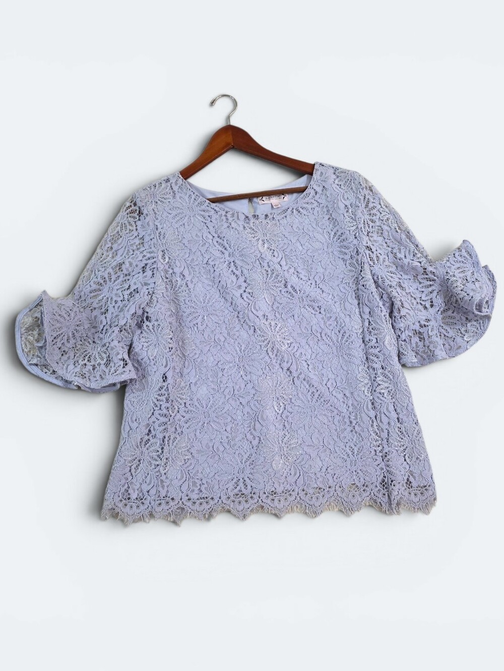 Nanette Lepore Highland Blue Spring Fling Lace Overlay Blouse Top Size Large L